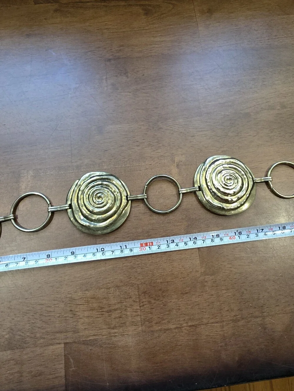 Vintage Brass Spiral Medallion Chain Belt Boho Y2K Statement Coiled Swirl Link B